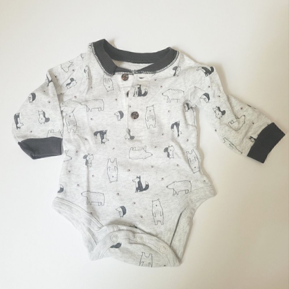 Carter's Dark Grey & Heather Grey Animal Long Sleeved Onesie Size 3 Months